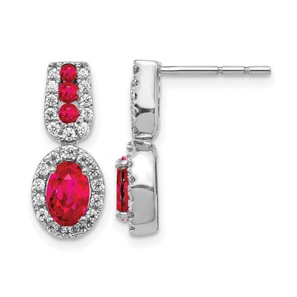 1.40 Carat (ctw) Ruby Dangle Earrings in 14K White Gold with Diamonds 3/10 Carat